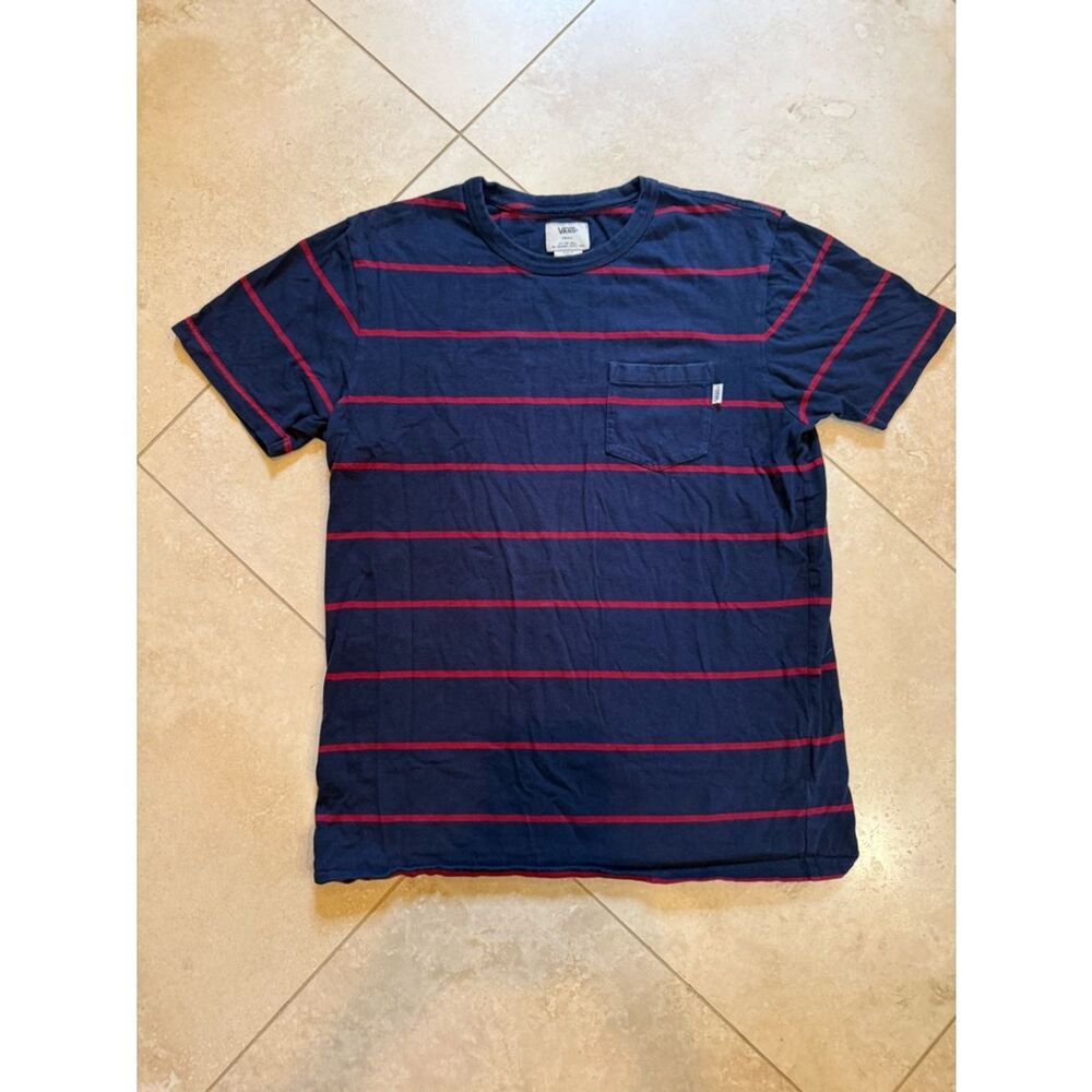 Vans Navy Tee with Red Stripe Pocket - Men
